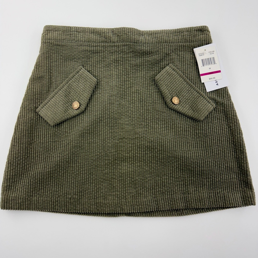 NWT Ashley Mason Corduroy Mini Skirt Women's Medium Olive Green High Rise Fall